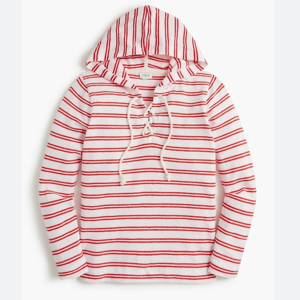 J.Crew white Orange Striped  towel terry open sweater top hoodie - Picture 3 of 7